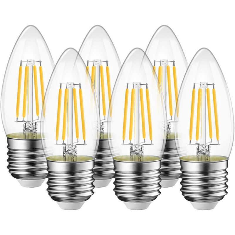 4w Led-glühfadenlampe E27 C35 220v, Kerzenlampe, 2700k Warmweiß, 470lm 80ra, 6er-pack