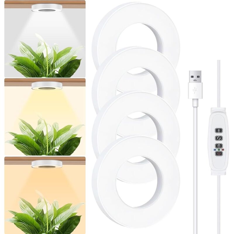 Vollspektrum-led-pflanzenlampen Mit Automatischem Timer, 3 Farben, 10 Helligkeitsstufen, Led-lampe Für Zimmerpflanzen (weiß, 4 Köpfe)