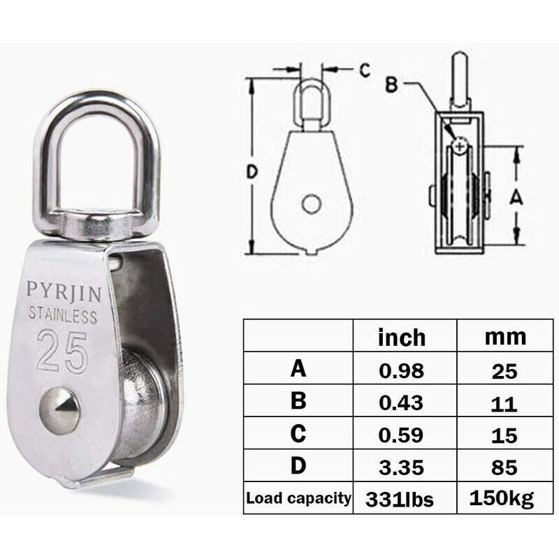 Rolle Für Seil. Hubrolle. 2 Stück M25 Einfache Rolle Aus Edelstahl 304.