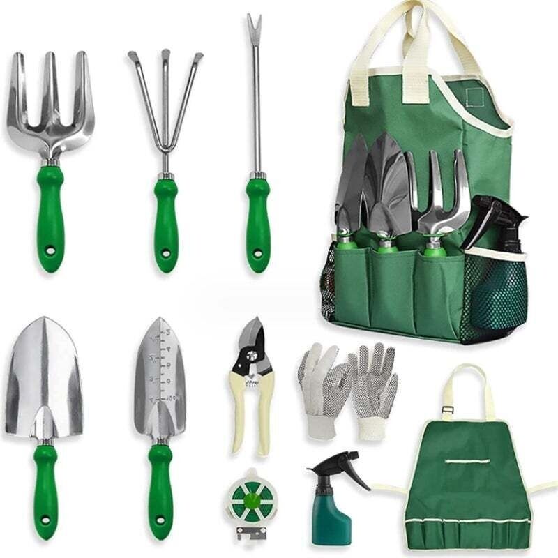 Gartenwerkzeug-set Für Kinder – Vielseitig Für Den Hausgarten, 11-teiliges Set Aus Edelstahl Mit Grünem Griff, 32x20x10 Cm