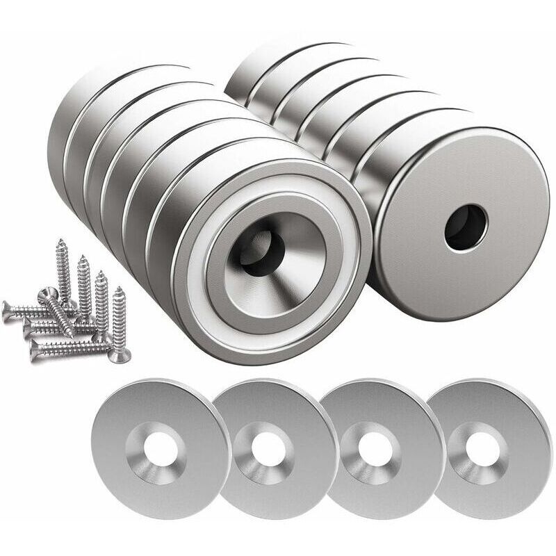 12 Stück Neodym-magnete 10 Kg Kraft 20 X 7 Mm Mit Loch Und Topf. Gefräster Topfmagnet Mit Schraube Und 12 Stahlscheiben (glänzend Silber) Thsinde