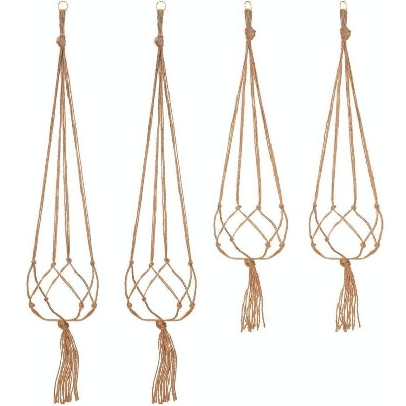 4er-set Makramee-pflanzenaufhänger Aus Seil, Hängehalterung Für Blumentöpfe, Innen- Und Außendekoration Für Den Garten – 2 Stück 105 Cm Und 2 Stück 90 Cm