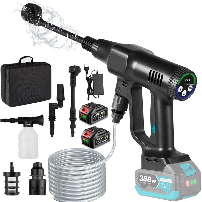 Kabelloser Hochdruckreiniger 200 Bar – Bürstenloser Motor 300w – Durchfluss 4,1 L/min – 6-in-1-düse – Akku 15000 Mah