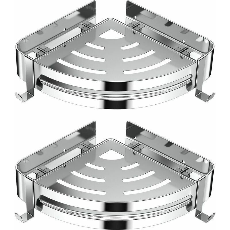 Eckregal Für Die Dusche Ohne Bohren – Edelstahl 304 – 29x21x4,5 Cm – 4 Haken – Tragfähigkeit 18 Kg – Badezimmer-aufbewahrung