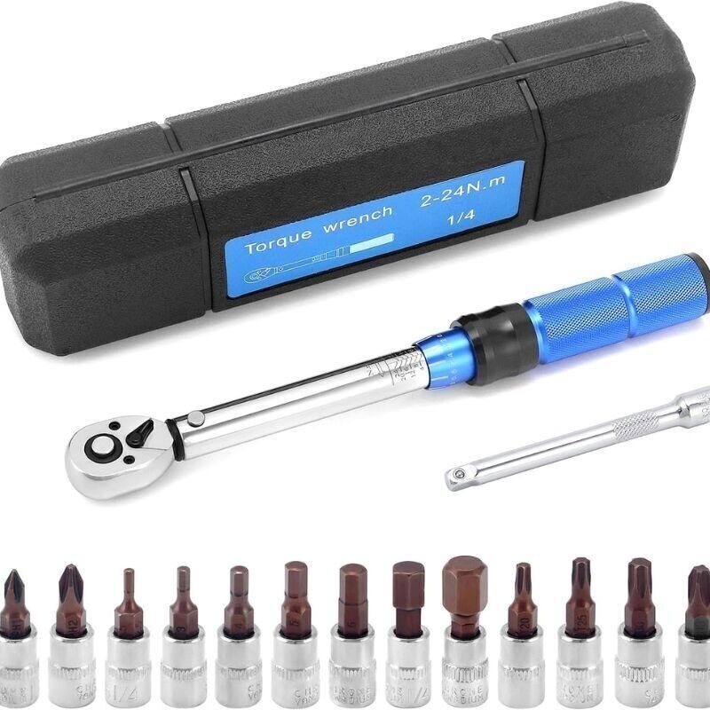 2-24 Nm 1/4 Zoll Antrieb 15-teiliges Set Voreingestellter Drehmomentschlüssel Mit Schnellwechsel-bits, Mini Einstellbarer Tragbarer Drehmomentschlüssel Für Haushalt, Fahrrad, Auto Und Reparaturen