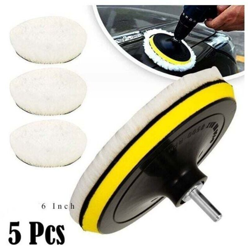 5 Stück 150 Mm Wollpolierschwämme. Polierscheiben, Schwamm-polierpads-set Für Autos Mit M14-bohrfutter Für Bohrmaschine Zur Autopolitur, Schleifen Und Wachsen