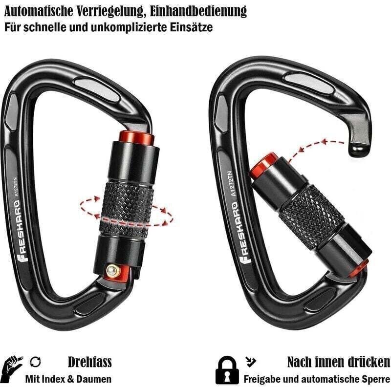 Automatischer Verriegelungskarabiner 25kn – Ce-zertifiziert – Ultraleicht 60g – Länge 10cm – Für Alpinismus Und Rettungseinsätze - 25kn-2550kg