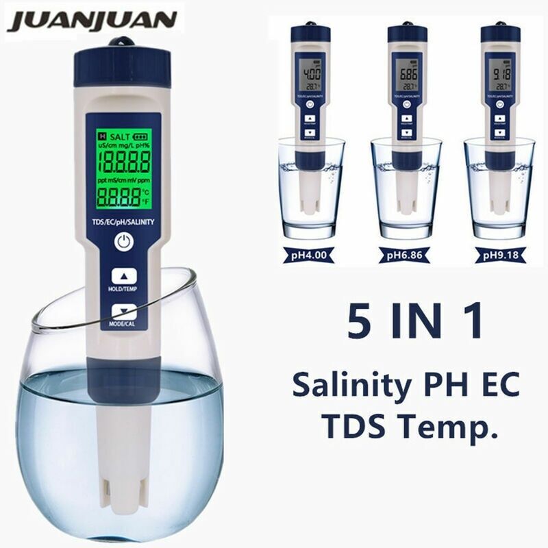 5-in-1 Digitaler Ph-meter – Messung Von Ph, Tds, Ec, Salzgehalt – Bereich 0-60℃ – Automatische Kalibrierung – Stift Mit Hintergrundbeleuchtung - Ec 5 In 1