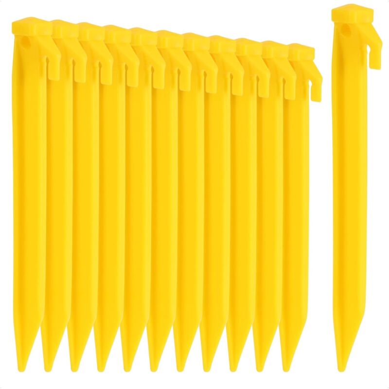 12x Kunststoff-zeltheringe – Bodenanker Für Camping, Garten Und Strand – Heringe Mit Ausziehlöchern – Gelbe Bodenanker – 22 Cm