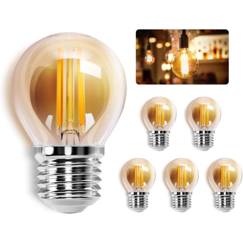 Led-glühlampe E27, Warmweiß 2200k, 420lm, 4w (entspricht 37w), Retro Edison Led G45, 5er-pack
