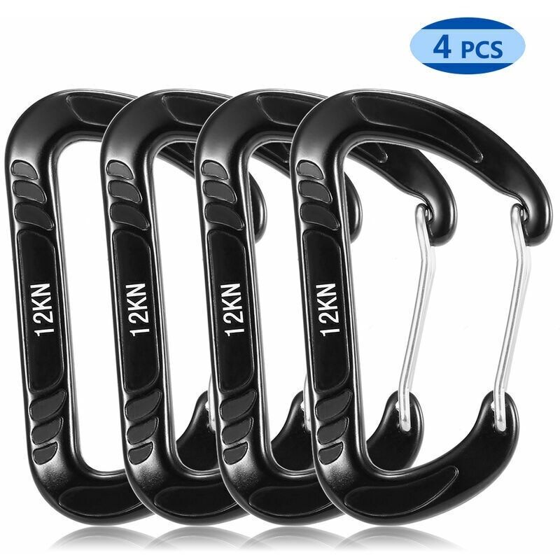 4er-pack Karabiner 12kn Drahtbügel-karabiner Ohne Haken, Leichter Stahl-federkarabiner Für Hängematte, Schaukel Und Klemmausrüstung - Drahtbügel