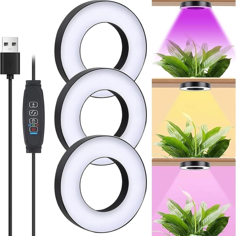 Led-wachstumslampe - 3 Beleuchtungsmodi Und 10 Helligkeitsstufen - Mit 3/9/12-stunden-timer - Licht Für Zimmerpflanzen - Schwarz - 3 Köpfe [energieeffizienzklasse C]