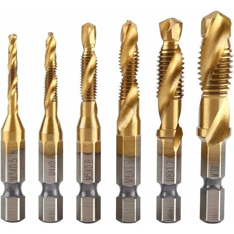 Hss-gewindebohrer Für Metrische Gewinde M3-m10, Titan, 1/4-zoll-sechskantschaft, 6 Stück