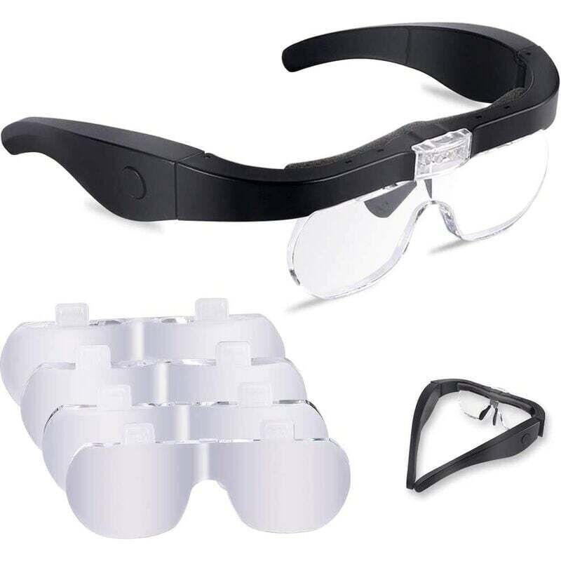 Lunette Lupe Mit 2 Led. Stirnband-vergrößerungsglas, Freihändig, Mit 4 Abnehmbaren Linsen Zum Lesen. Für Juweliere, Schneider Und Heimwerker.