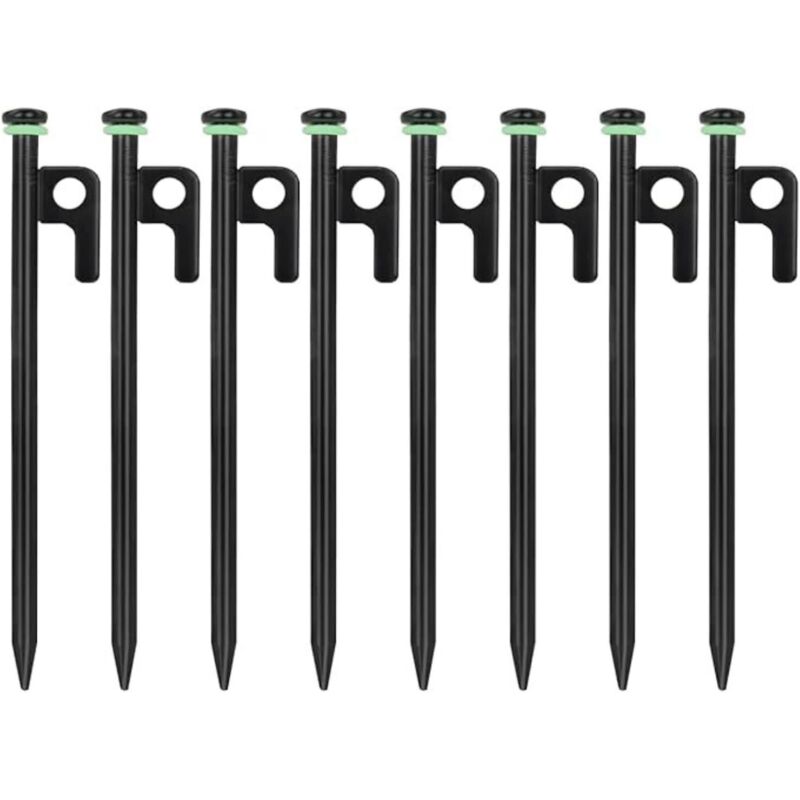 Set Aus 8 Robusten 30 Cm Langen Zelt-heringen Aus Hochfestem Stahl Mit Haken Und Loch, Metall-bodenheringe Für Outdoor, Wandern, Gartenarbeit, Geeignet Für Harten, Felsigen Untergrund
