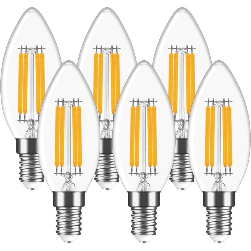 6er-pack E14 Led-glühbirnen, 4w E14 Kerzen-led-lampen, Warmweiß 2700k, 470lm, Kleine Schraublampe C35, Entspricht 40w, Nicht Dimmbar