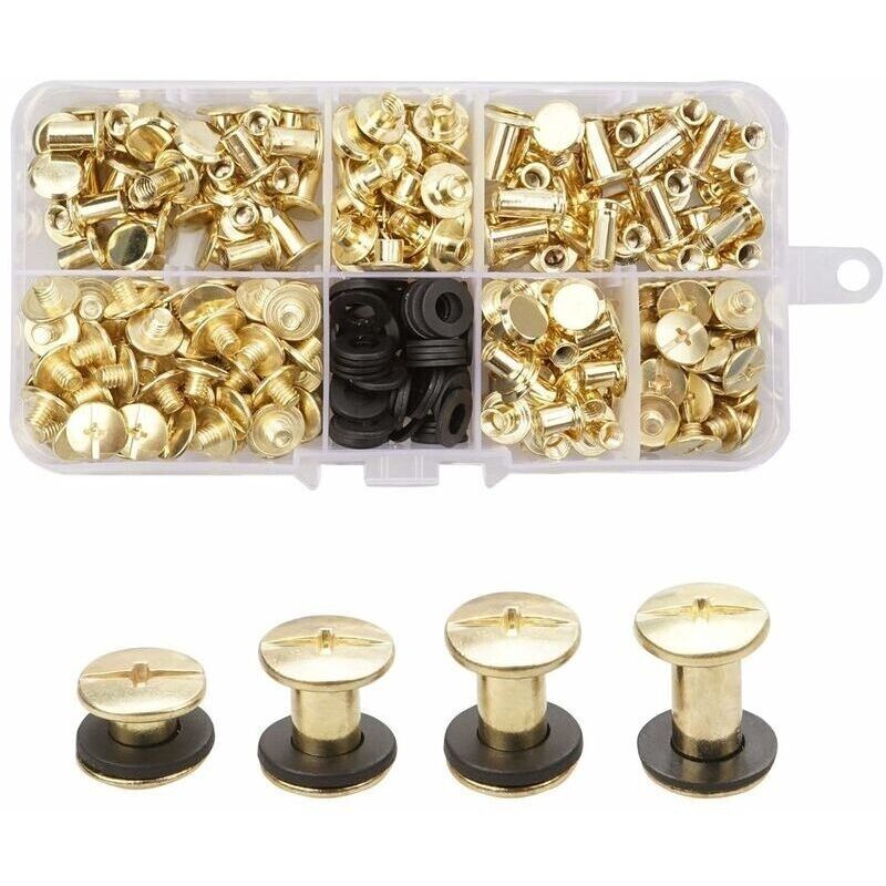 Satz Mit 120 Chicago-schrauben – 4 Größen 4/6/8/10 Mm – Messingnieten Mit Nylon-unterlegscheiben – Für Leder Und Basteln