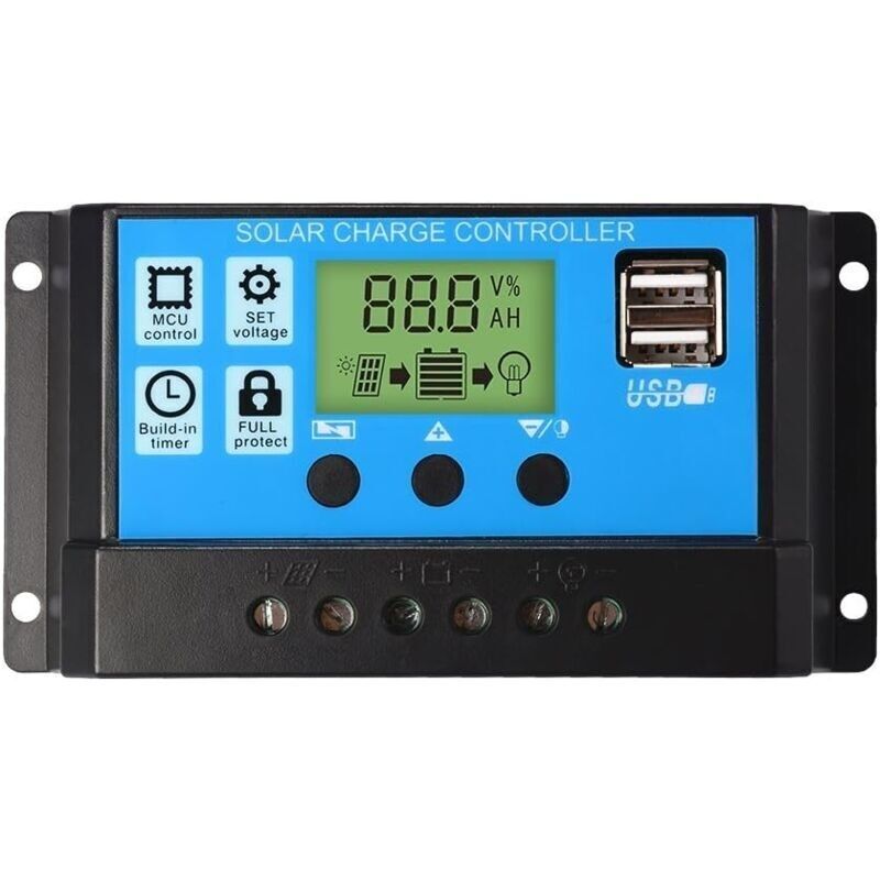 Pwm-solarladeregler. 12 V/24 V. 30 A. Lcd-bildschirm. Dual-usb-anschluss