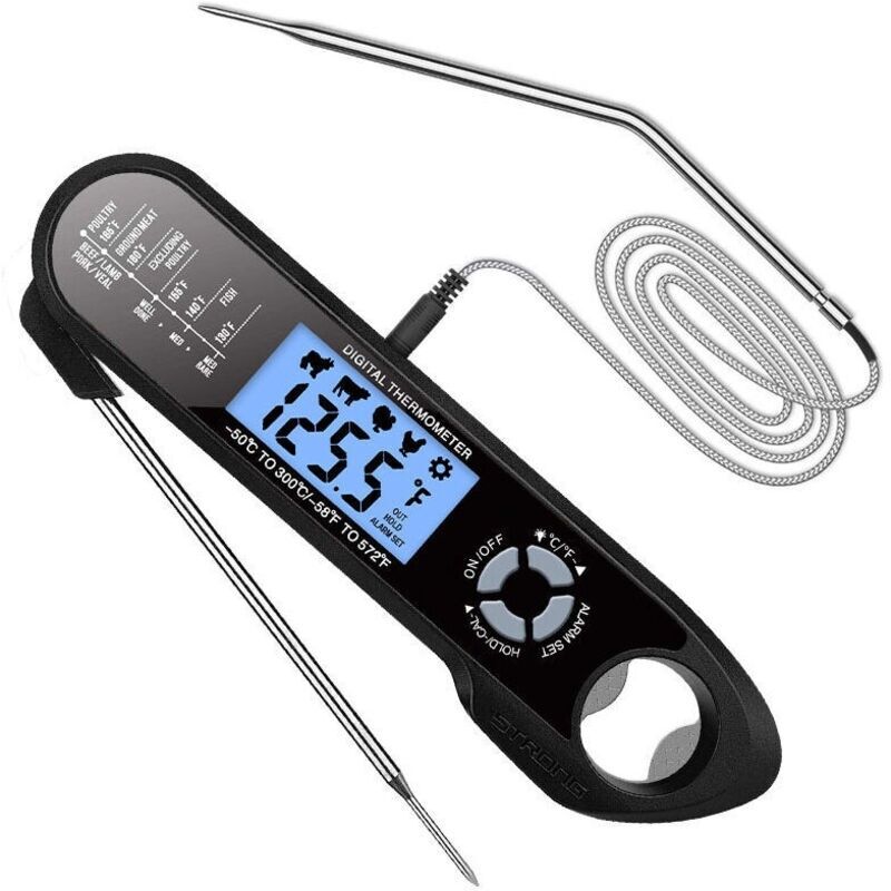 Küchenthermometer. Digitales Lcd-kochthermometer Mit Sofortanzeige, Doppelsonde Und Langem Kabel. Mit Alarmeinstellung Und Magnet. Voreingestellte Temperaturen Für Fleisch, Bbq, Gebäck, Milch Usw.