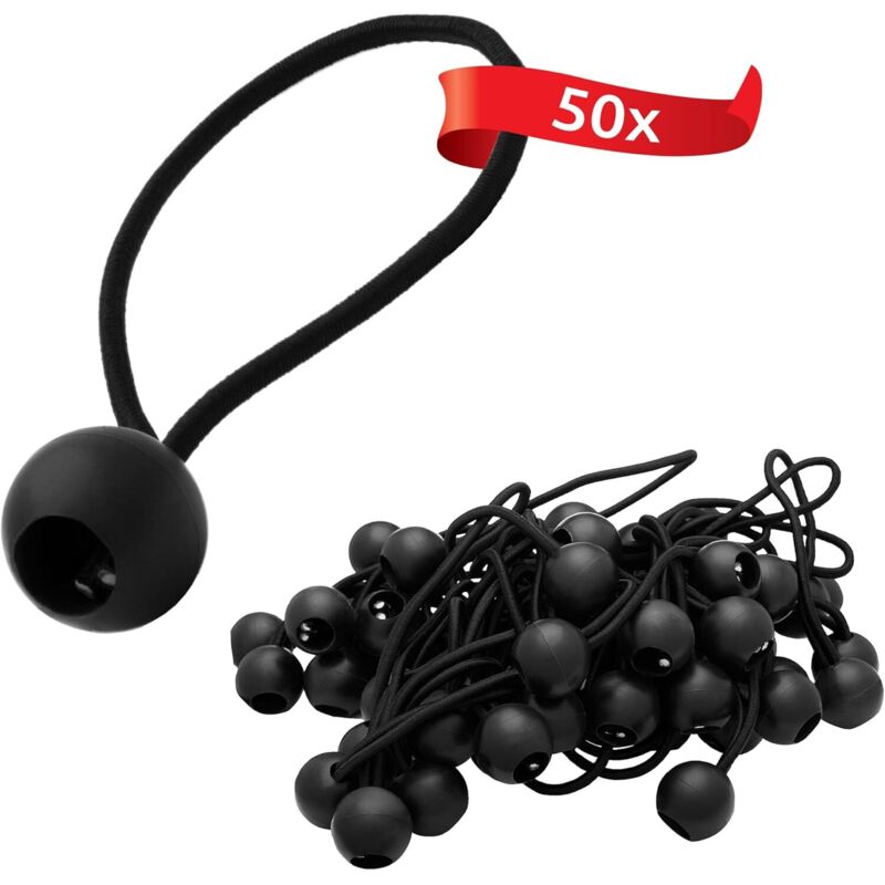50 Elastische Spanngurte Mit Kunststoffkugel, Zeltspanner Für Planen, Gartenpavillons, Zelte, Hohe Spannung, Schwarz