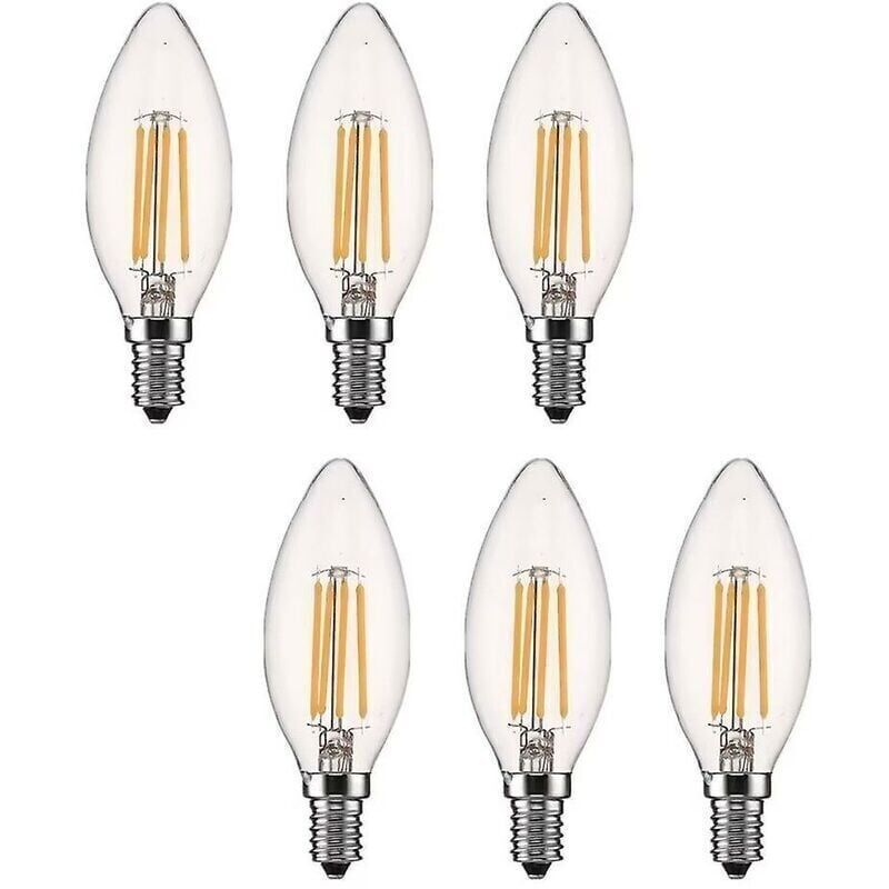 Dimmbare E14 Led-kerzenlampe, 4w, Warmweiß 2700k. Led-glühfaden Mit Kleiner Schraubfassung. Äquivalent Zu 40w. 6er-pack Fg
