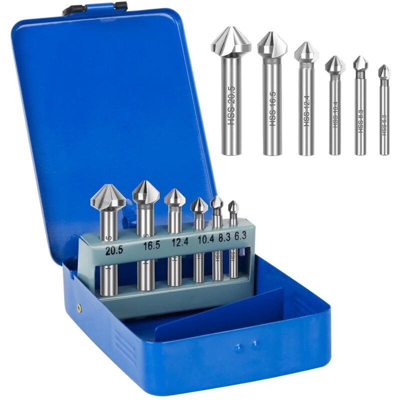 Hss-fasenfräser, 6er-set Konische Hss-fräser, 90° Kegelfräser, Nussfräser Für Holz Und Pvc, 6,3/8,3/10,4/12,4/16,5/20,5 Mm