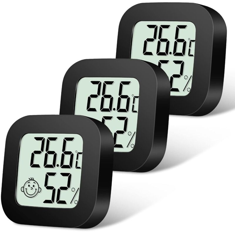 Innen-thermometer Und Hygrometer, 3 Stück Mini-digital-thermometer Und -hygrometer Mit Hoher Präzision, Temperatur- Und Feuchtigkeitsmesser Mit Komfortniveau-anzeige Für Zuhause Und Büro – Schwarz