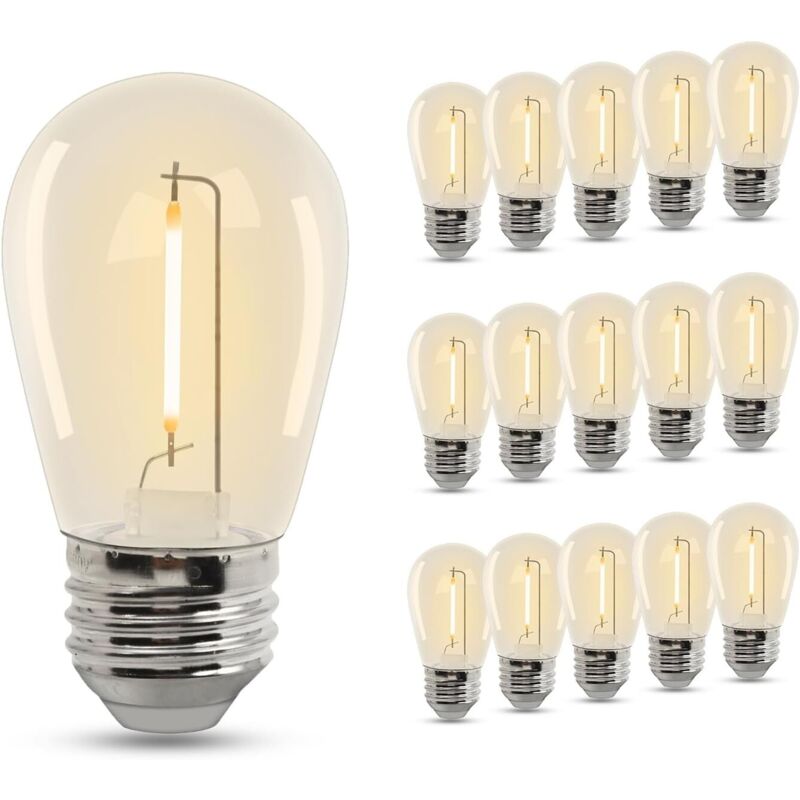 S14 E27 220v Led-glühfadenlampen, Edison-glühbirne Aus Kunststoff, Warmweiß 2700k 1w, Entspricht 20w, Zum Austausch Von Glühbirnen Für Wasserdichte Außen-lichterketten, 15 Stück
