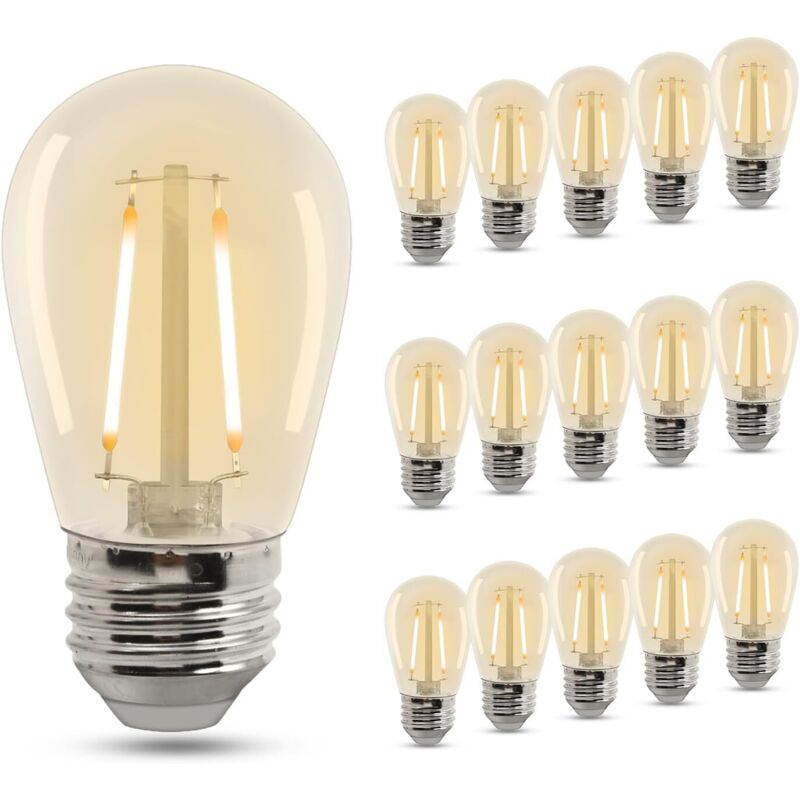 S14 Led-glühbirnen Mit Filament, 2w, Edison-glühbirne Aus Kunststoff, Warmweiß 2700k, E27, 120lm, 220v, Zum Austausch Von Glühbirnen Für Wasserdichte Außen-lichterketten, 15 Stück [energieeffizienzkla