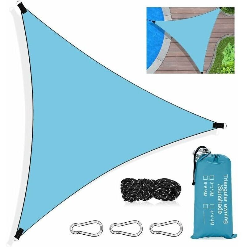 Dreieckiges Schattensegel. 3 X 3 X 3 M Wasserdichtes Dreiecks-schattentuch Mit Uv-schutz Und Atmungsaktivem Hdpe-material. Mit Seil. Für Patio, Garten, Terrasse, Pool Und Außenbereich. Blau