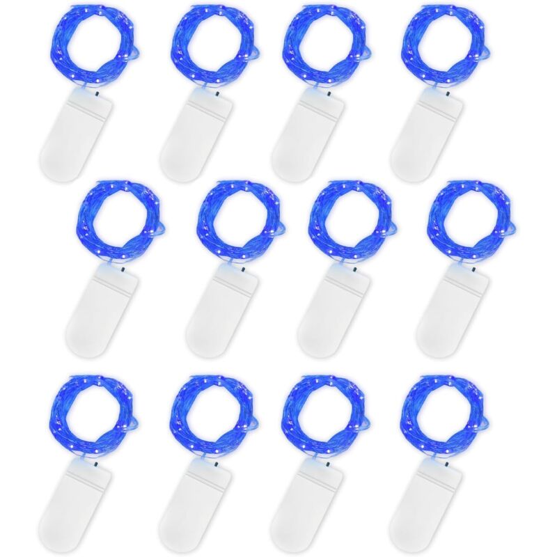 Batteriebetriebene Lichterkette, 12er-set Feenlicht-kupferdraht-lichter 2m 20 Leds Wasserdicht Für Dekoration Zu Geburtstag, Party, Hochzeit, Weihnachten, Rasen (blau) [energieeffizienzklasse A]