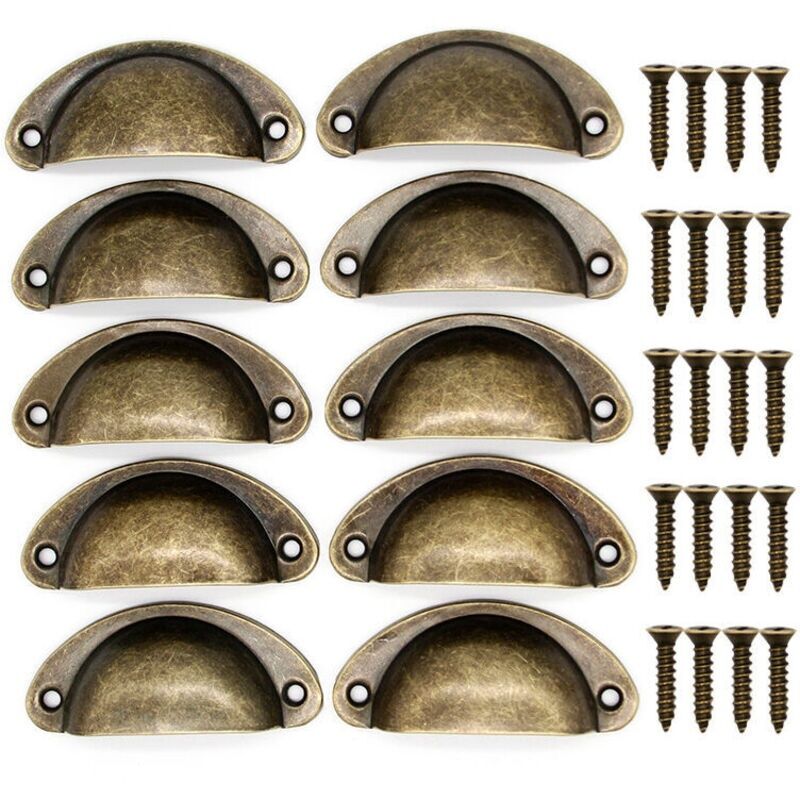 10er-set Retro-metallgriffe Für Küchenschubladen, Schranktüren Und Kleiderschränke Mit Knöpfen, Antikes Messing, Bronze, 81×35 Mm