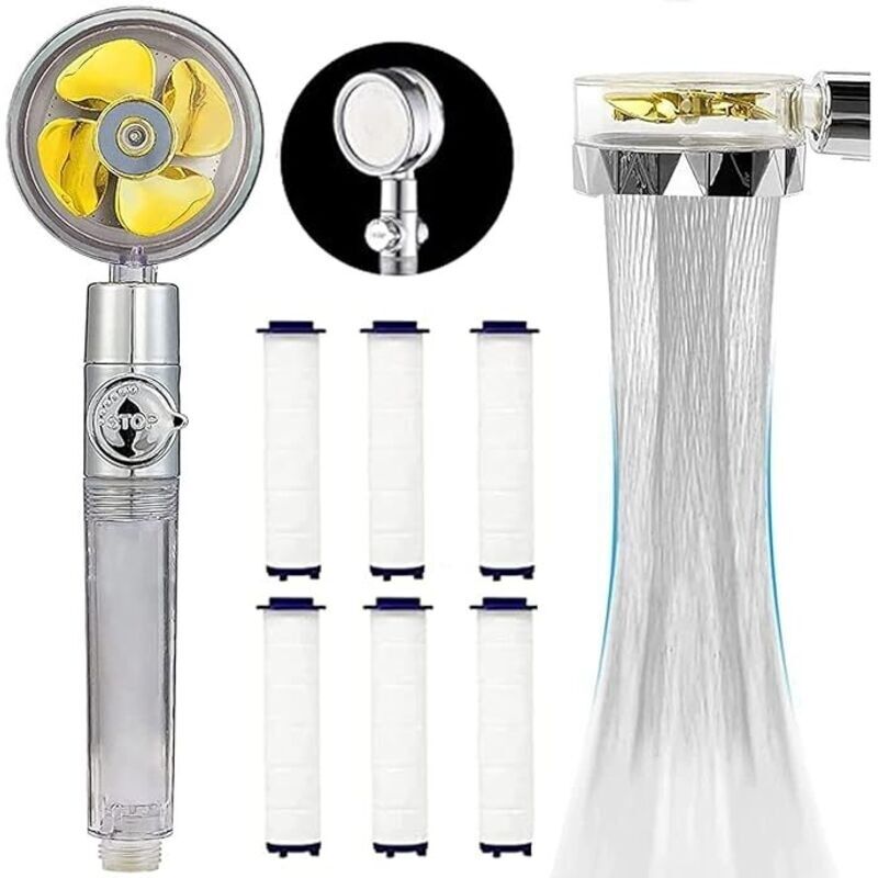 Handbrause. Wassersparende Duschbrause. 360° Drehbare Hochdruck-duschbrause. Dreistufiges Filtersystem. 6 Austauschbare Pp-filtereinsätze (gold)