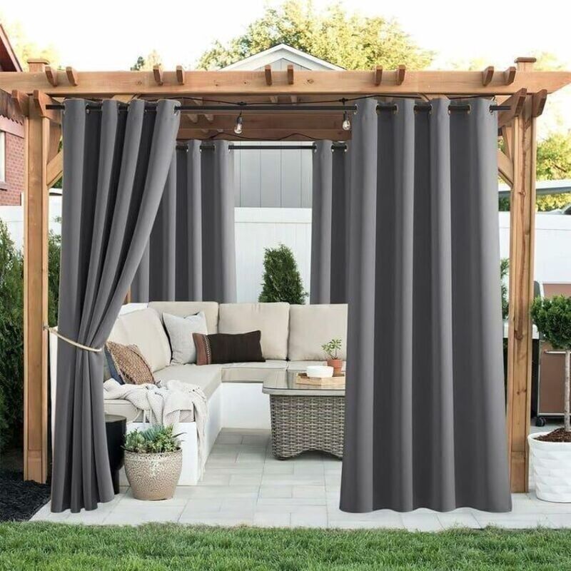 Vorhang Für Pergola - Außenrollo 2er Set, Lichtundurchlässig, Isolierend, Lichtblockierend, Wasserdicht, Mit Ösen Für Den Garten. B 132 X H 213 Cm. Grau