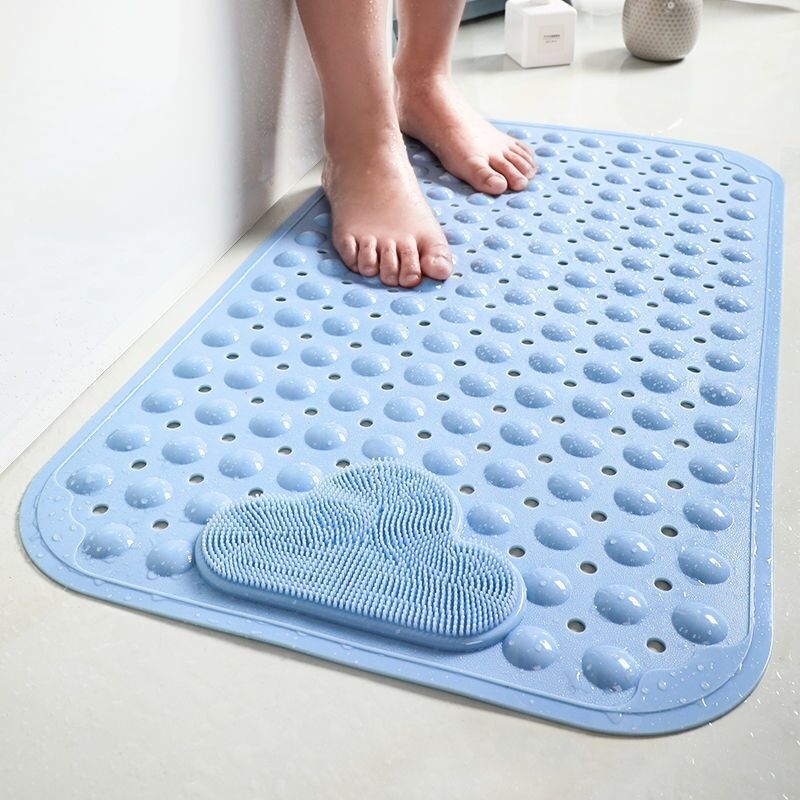 Antirutsch-duschmatte 80 X 50 Cm – Starke Saugnäpfe – Tpe Hellblau – Ablauflöcher Für Schnelles Trocknen