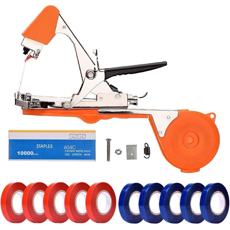 Bindemaschine Für Äste, Gartenzange Aus Edelstahl, Gartenwerkzeug Zum Binden Von Ästen Für Pflanzen, Gemüse, Obst Und Blumen, Mit Band Und Klammern - Orange