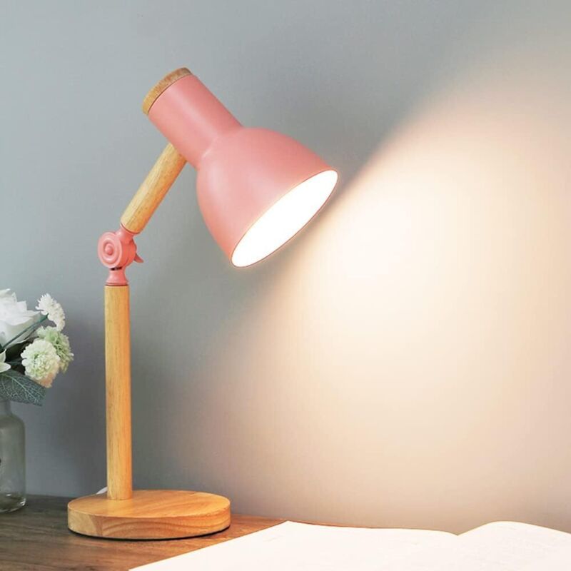 Lampe De Table Lampe De Lecture Led Au Design Classique En Bois, Avec Bras Pivotants En Bois, Lampe De Table E27, Lampe D'Étude, Lampe De Travail, Lampe De Chevet(rose) [classe Énergétique A++]