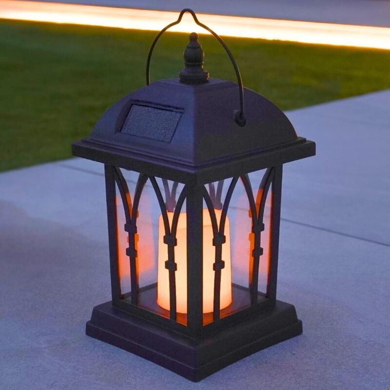 Festliche Lichter Dekorative Solarlaternen Für Außenbereich, Mattschwarz Mit Led-kerzenlicht Und Flackereffekt, Wasserdicht (27 Cm Höhe)