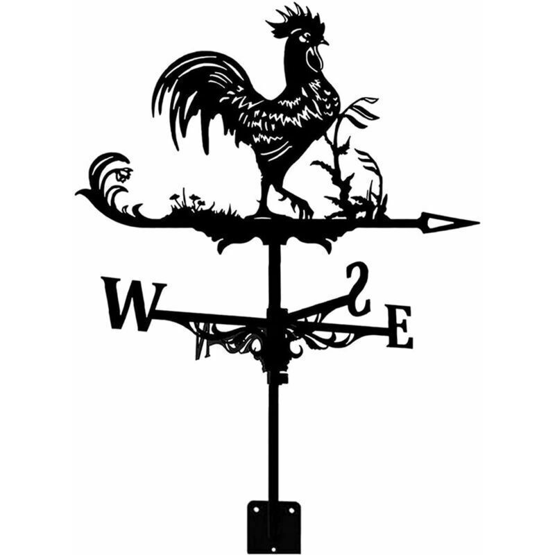 Schwarze Metall-wetterfahne Für Den Garten – Hahn-form Im Retro-stil – Windrichtungsanzeiger – Maße 50x35 Cm – Wetterfest