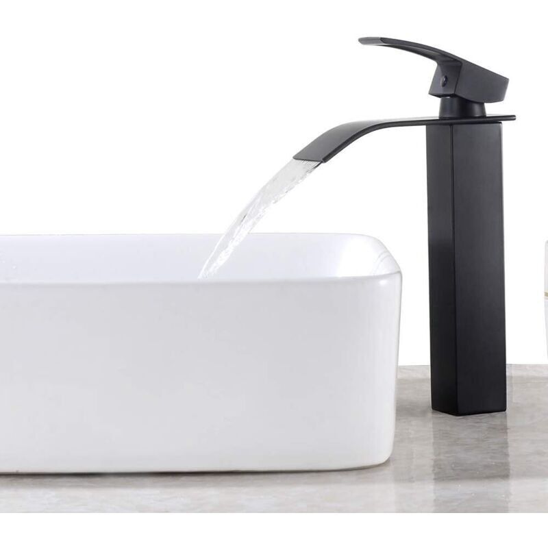 Schwarzer Wasserhahn Mit Hohem Auslauf, Einlochiger Waschtischmischer Mit Einhebelbedienung Aus Kupfer, Handwaschbecken-mischbatterie Für Das Badezimmer