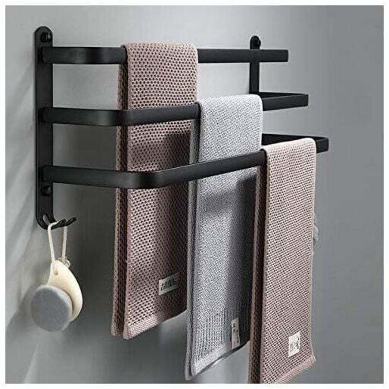 Schwarzer Handtuchhalter Für Badezimmer - Selbstklebende Wand-handtuchstange - Wasserdicht Mit Haken (50 Cm, Drei Stangen)