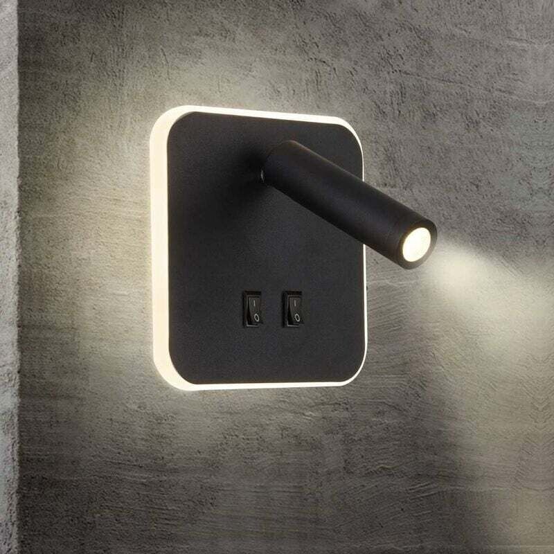 Led-nachttischlampe, Wandleuchte Für Hotels, Innenbeleuchtung, Wandlampe Für Das Bett, Flur-wandleuchte Mit Schalter, Schwarz, 3w + 10w - Versailles (quadratisch)