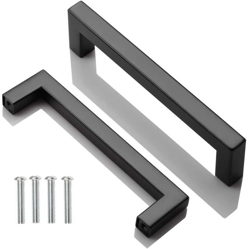 2 Stück Küchenmöbelgriffe Schwarz, Edelstahl Quadratische Möbelgriffe Lochabstand 128 Mm, Für Kommode Badezimmer, Schubladen, Schränke, Mit Schrauben