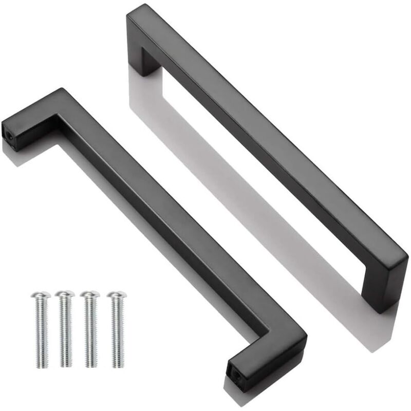 2 Stück Möbelgriffe Küche Schwarz, Edelstahl Quadratische Griffe Für Möbel Lochabstand 160 Mm, Für Kommode Badezimmer, Schubladen, Schränke, Mit Schrauben