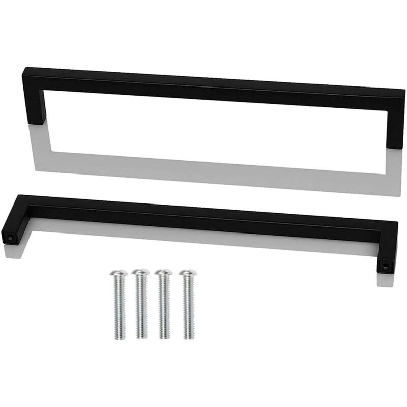 2 Stück Schwarze Möbelgriffe Für Küche, Quadratische Edelstahl-griffe Mit 256 Mm Lochabstand, Für Kommode, Badezimmer, Schubladen, Schränke Und Kleiderschrank, Inklusive Schrauben