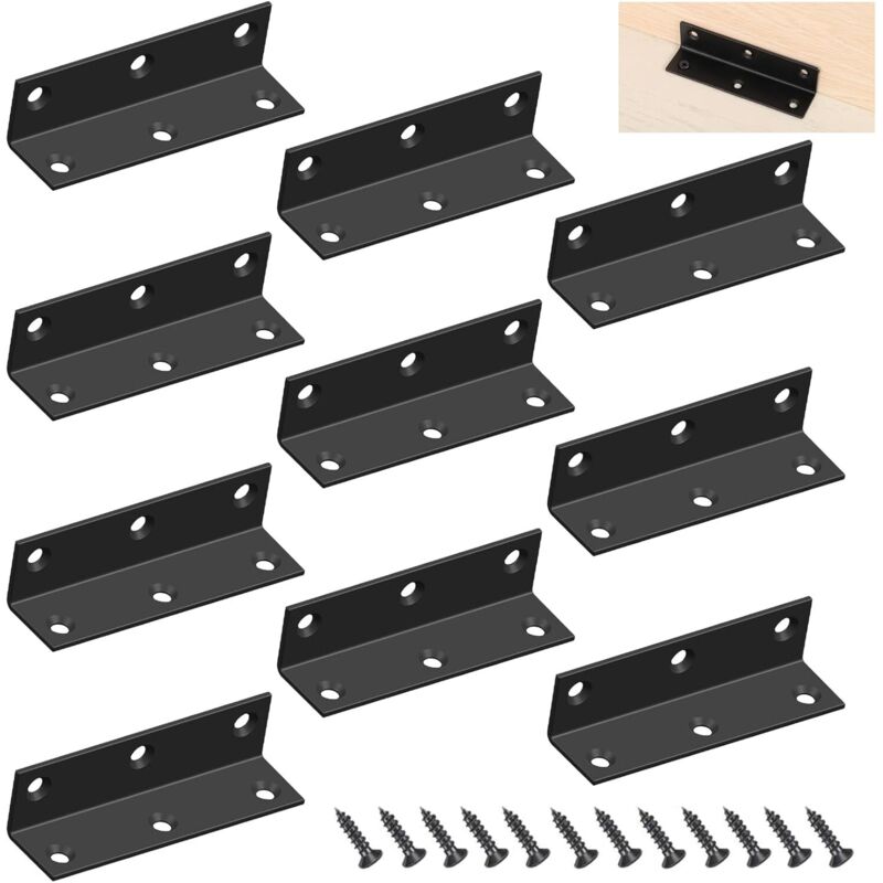 10 Stück Winkelverbinder, L-förmige Eckverbinder, Metall-eckstützen, 80 X 20 X 20 Mm Schwarz, Rechtwinklige L-förmige Metallwinkel Mit Schrauben Zur Befestigung, Möbelreparatur