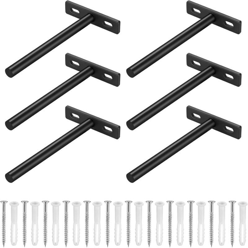 6 Stück Halterungen Für Schwebende Wandregale, Metall-wandregalhalterung, Unsichtbare Befestigung Für Wandregale, T-förmige Schwere Regalwinkel Für Regale, Schwarz, 125x70 Mm