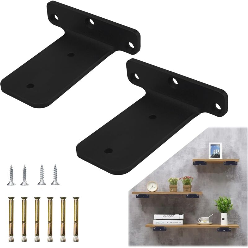 Equerre Wandregal 10 Cm, 2 Stück Schwere Last Winkel Unsichtbare Regalhalterung Industrielle Winkel Mit Schrauben Metallwinkel Für Regal Deko Wohnzimmer Schlafzimmer, Schwarz