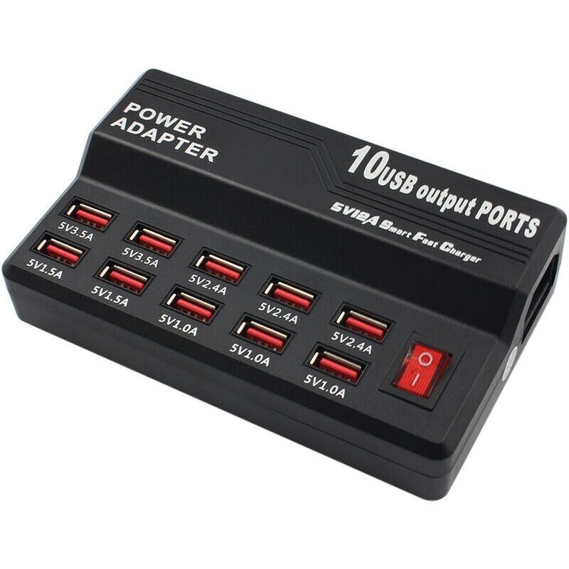 Intelligentes Schnellladegerät Mit Zehn Usb-anschlüssen (schwarz)