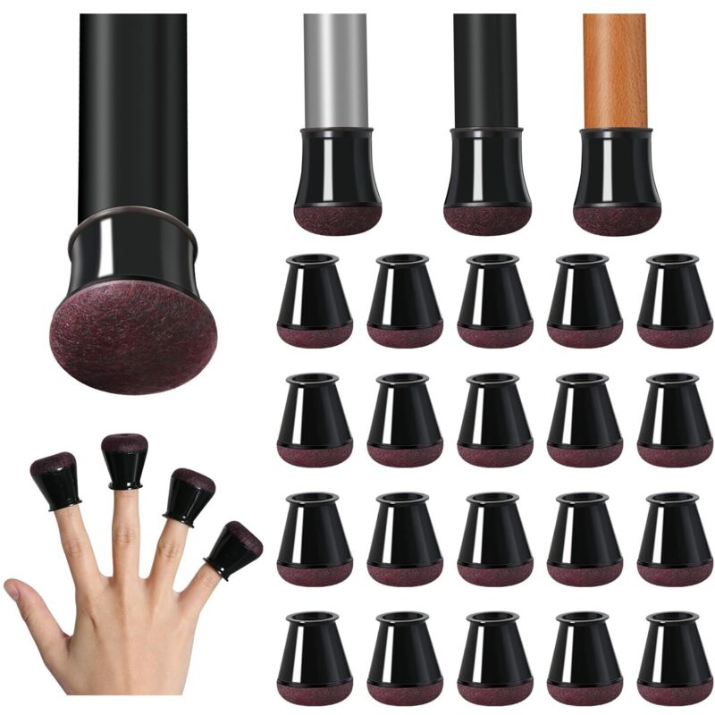 Stuhlfußschutz, 20 Stück Kleine Schwarze Bodenschoner Aus Silikon Mit Filzbeschichtung, Stuhlbeinabdeckungen, Silikon-stuhlbeinkappen, Durchmesser 14-20 Mm